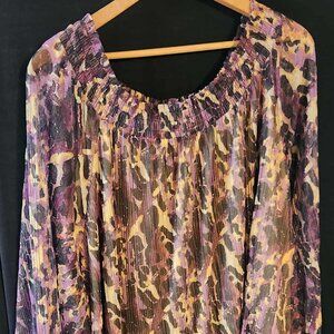 Terra & Sky Women's Purple Animal Print Layered Blouse 4XL